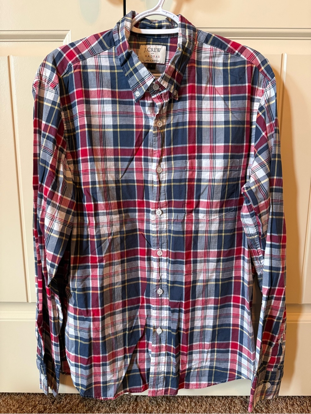 J. Crew Red, Navy and White Plaid Cotton Button-Down Shirt